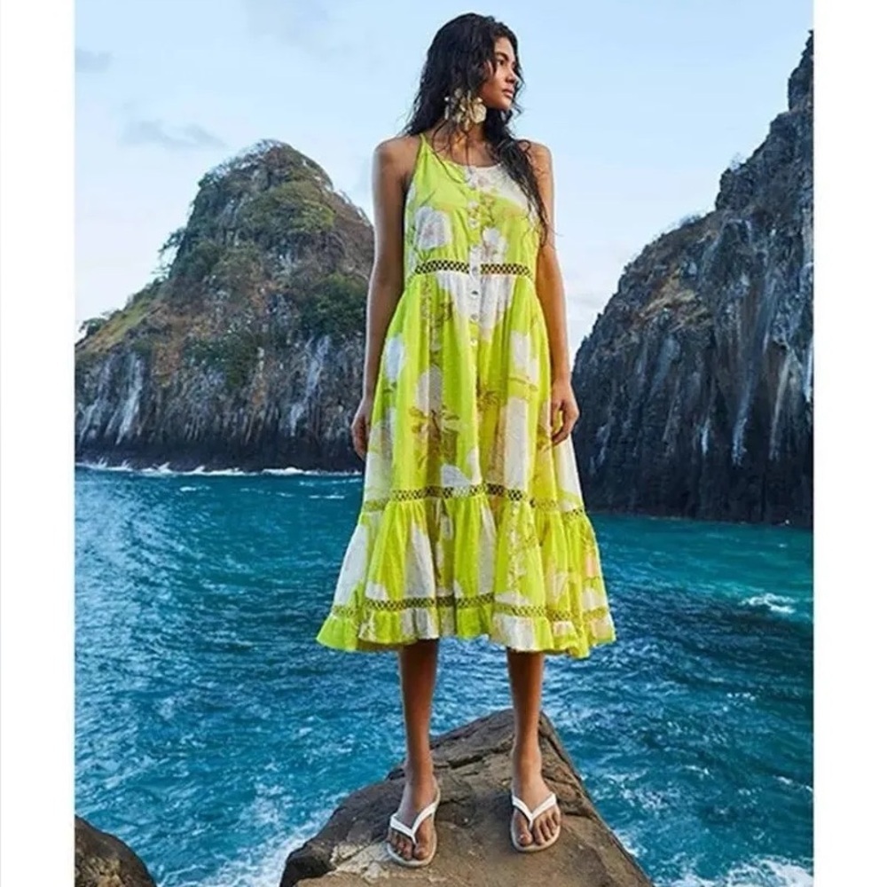 Farm Rio Neon Garden Cotton Midi Dress XS